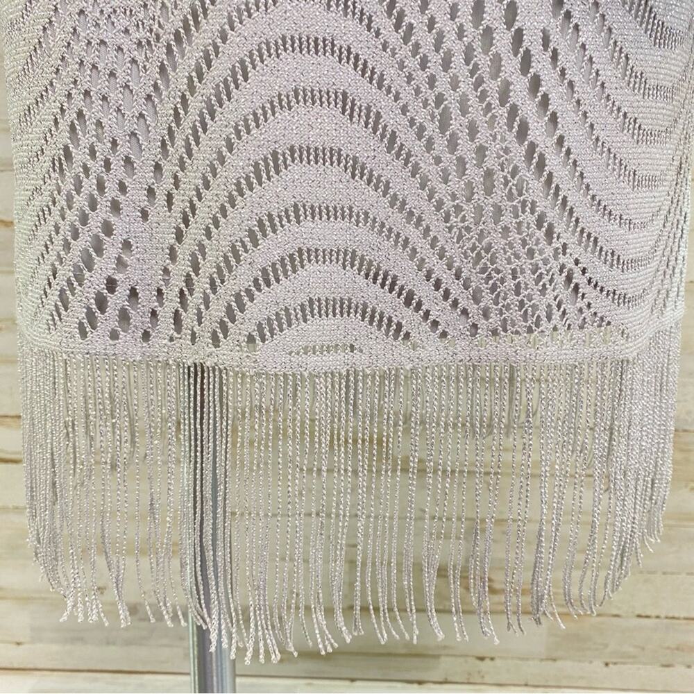 R&M Richards Crochet Metallic Chiffon Cape Overlay Dress Womens Size 6 Gray - Picture 6 of 15